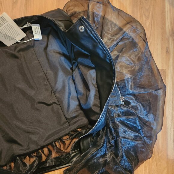 PU leather jacket with organza sleeves, S size - Picture 4 of 8